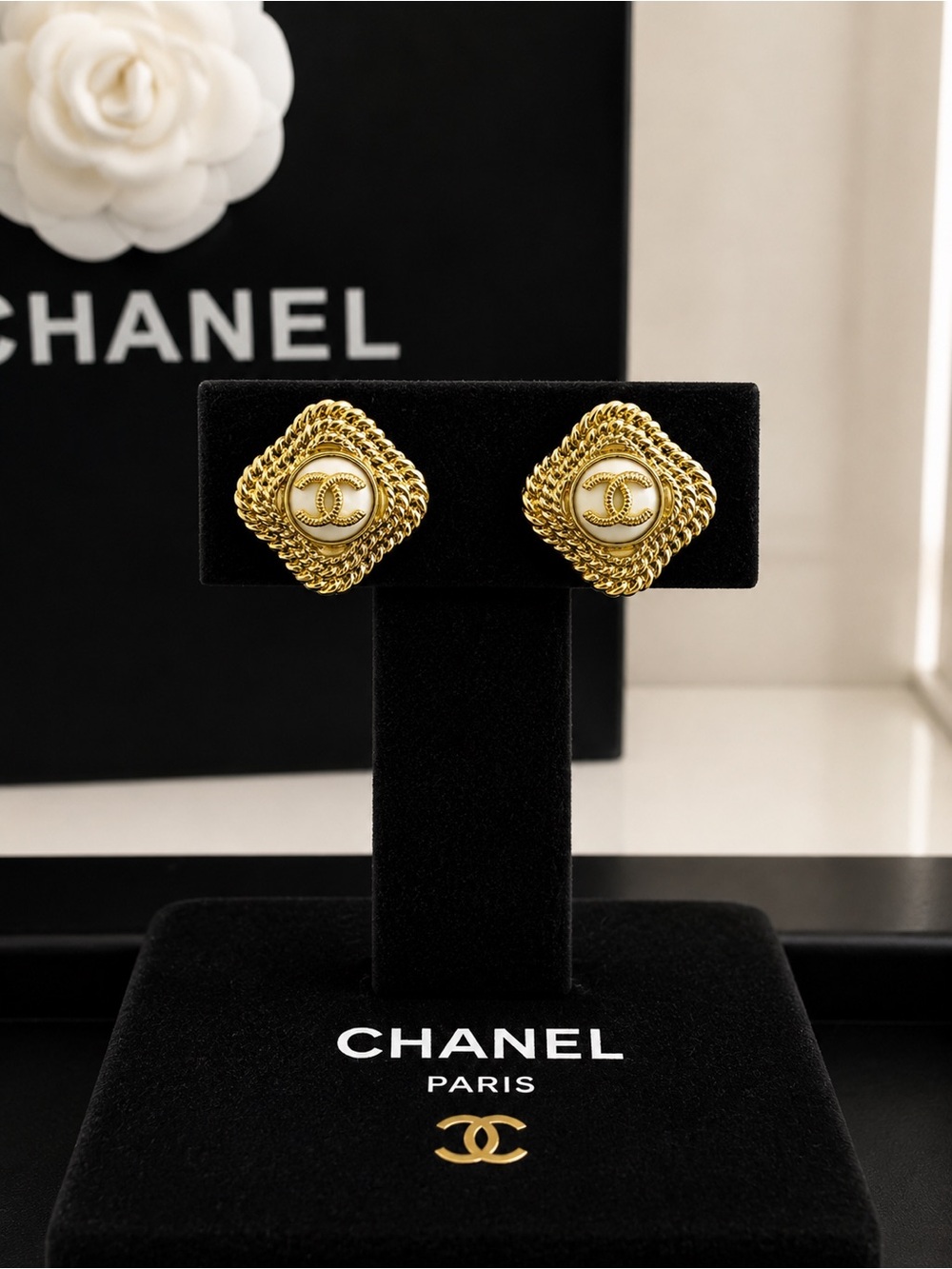 Authentic Chanel vintage Gold Braided CC Button Earrings
